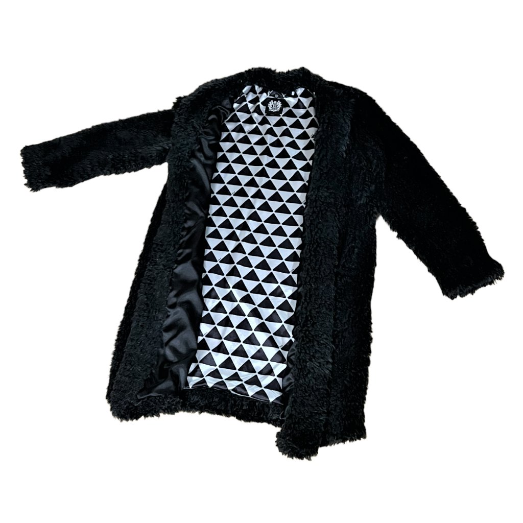 Dawn Levy Black Tabitha Faux Fur Coat, Detachable Hood/Scarf/Hand Warmer, Size M — image 7 of 8
